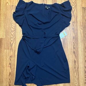 Maison Tara Midnight Blue Ruffle Sleeve Mini Dress Size 16W